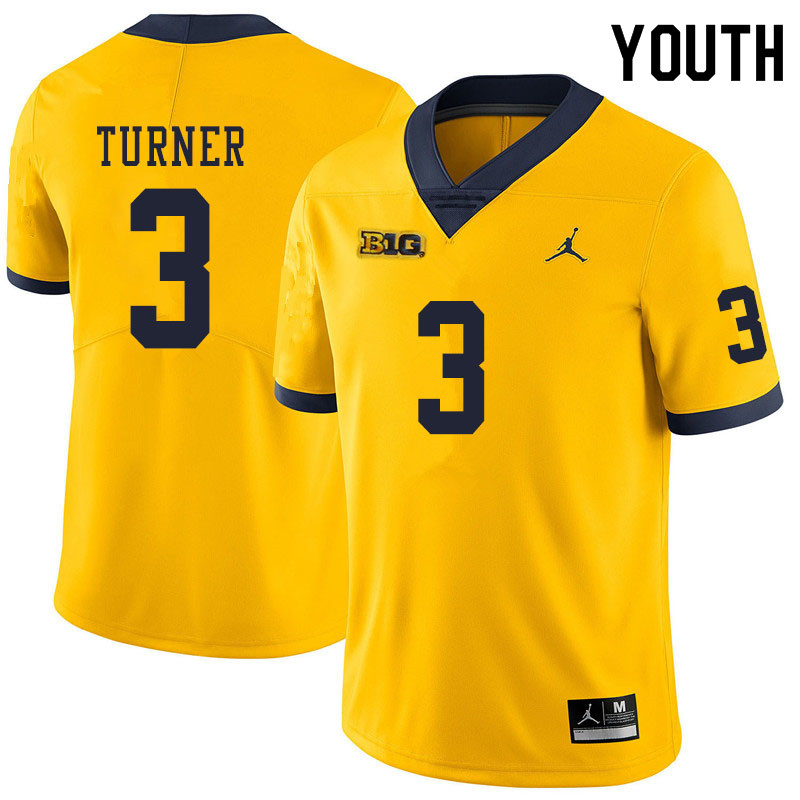 Youth #3 Christian Turner Michigan Wolverines College Football Jerseys Sale-Yellow
